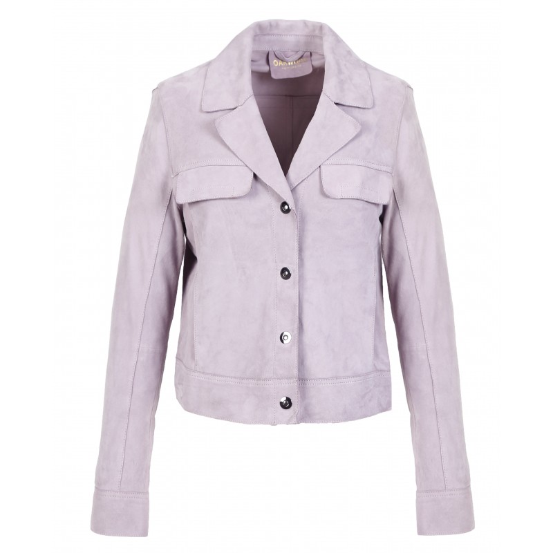 Taste Ref Lilas Veste Courte En Cuir Veritable De Chevre Velours