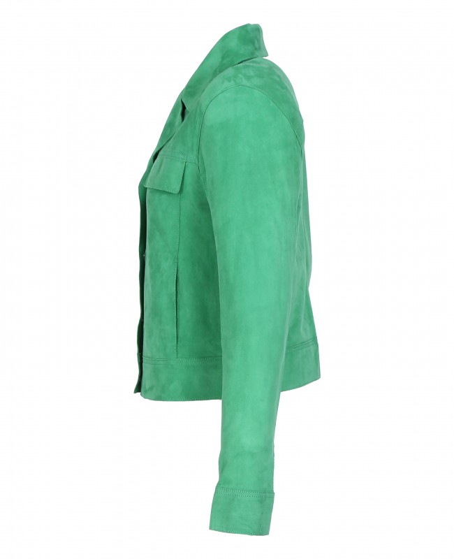 TASTE REF 64184 VERT VESTE COURTE EN CUIR VERITABLE DE CHEVRE VELOURS