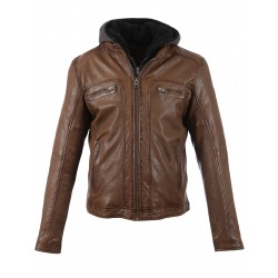 DRINK (REF. 63036)  TAN - LEATHER JACKET WITH REMOVABLE HOOD