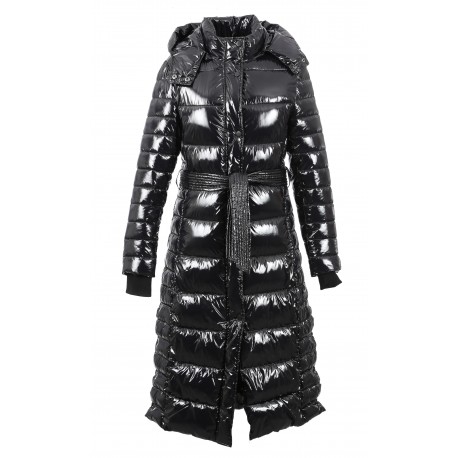 black shiny hooded coat