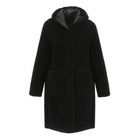 manteau peau lainée noir femme