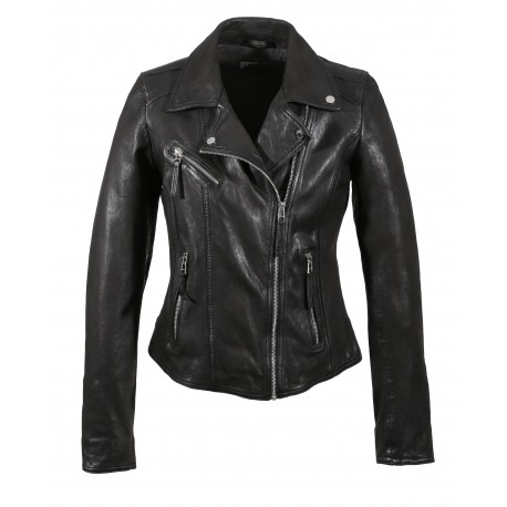CLIPS (REF. 64095) BLACK - ASYMETRICAL REFINED JACKET IN GENUINE LEATHER