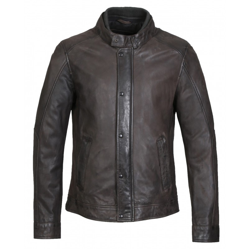 ALDEN (REF. 64013) ANTIC BROWN - GENUINE LEATHER MANDARIN COLLAR JACKET ...